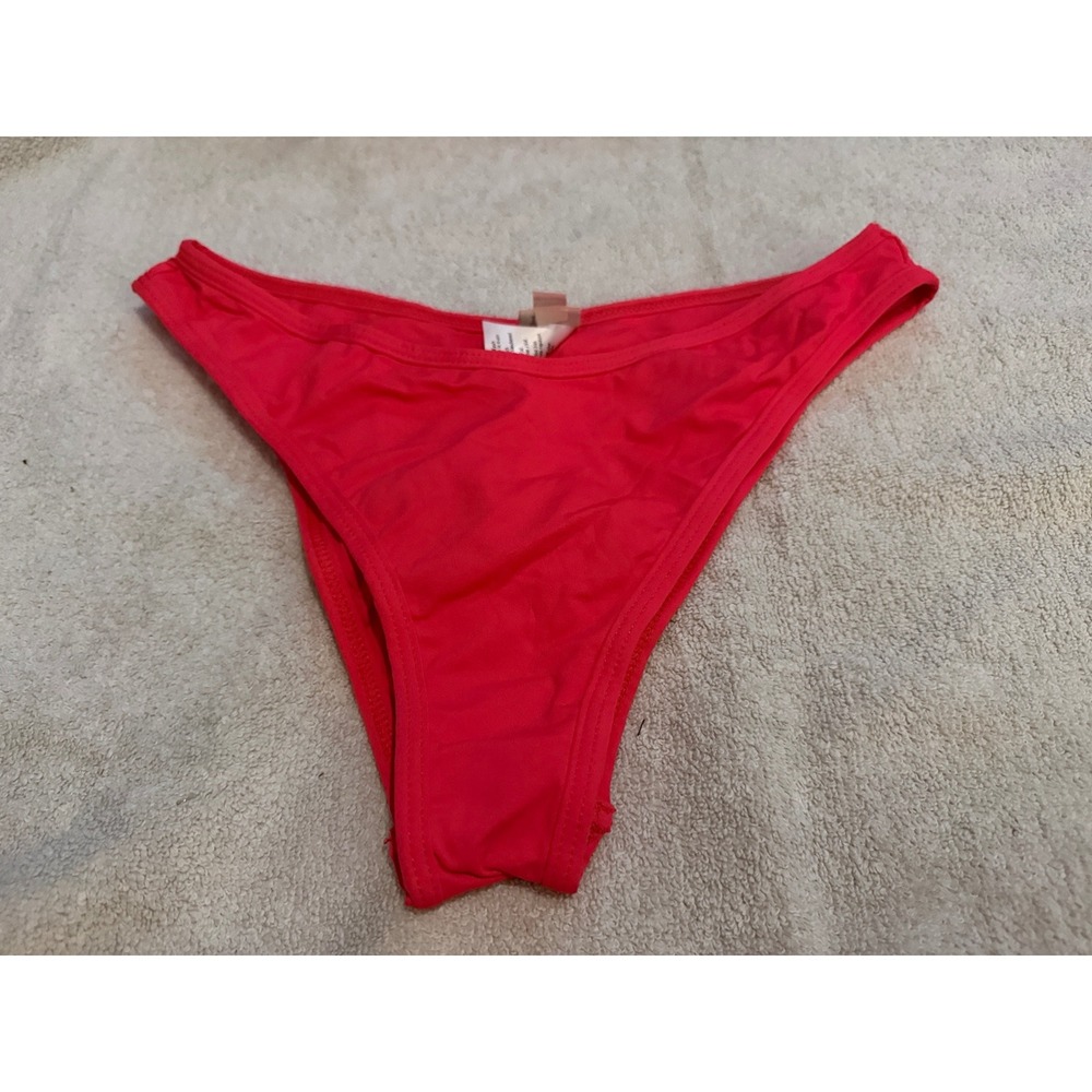 L*Space Bitsy Cut Bikini Bottoms Neon Pink Coral High Leg Large NWOT